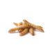 Pile of yellow mealworms (larvae of beetles) on a white background, arranged in a small cluster